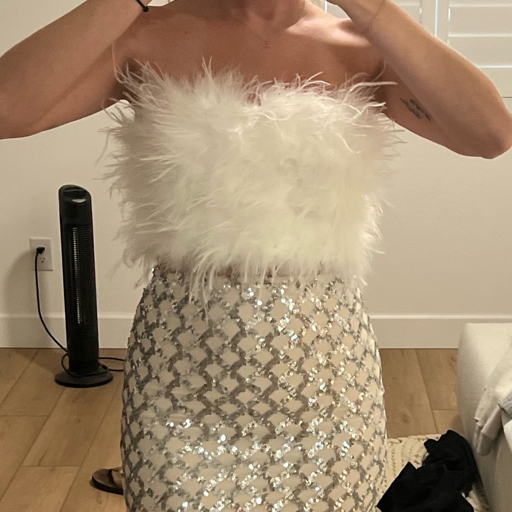 12th Tribe white faux feather top